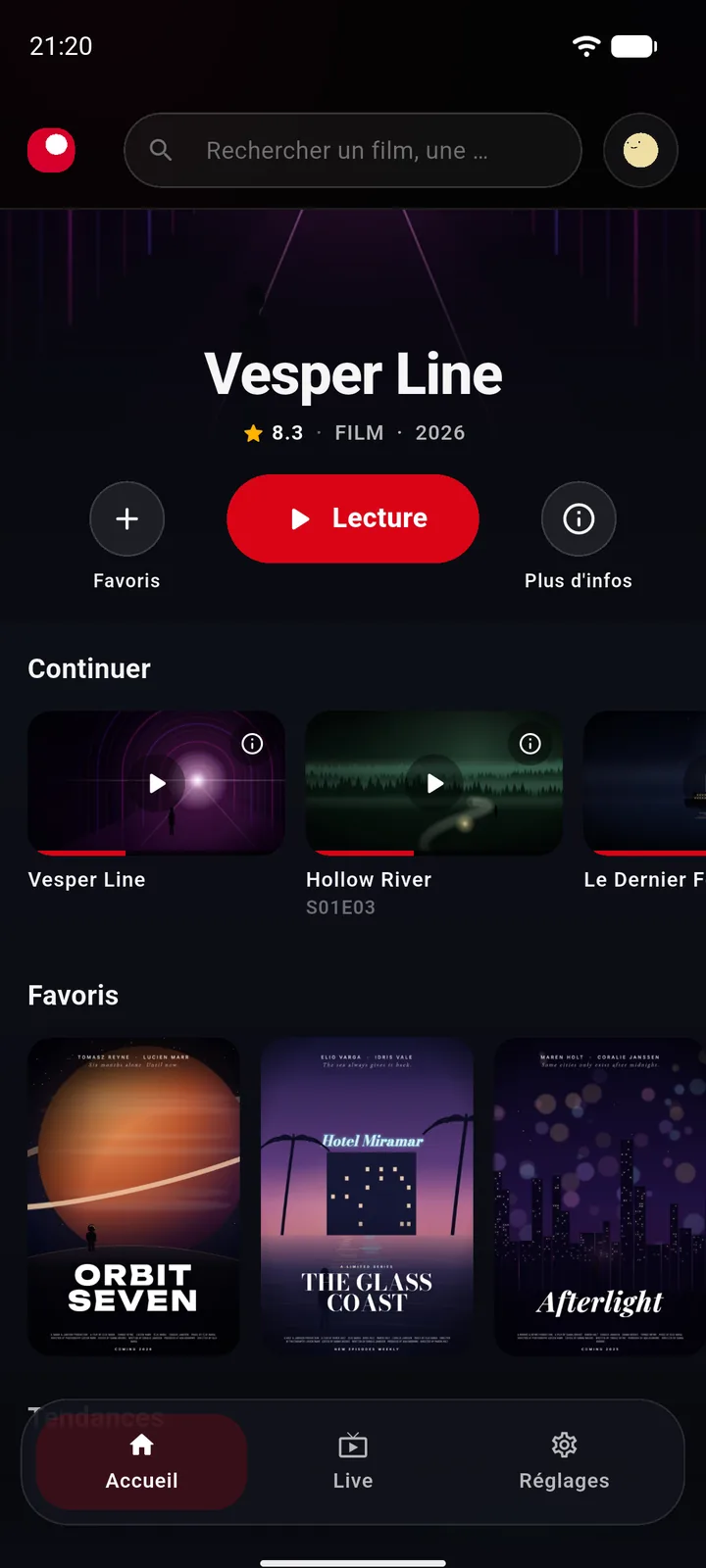 Sur le téléphone, le même programme est la première carte de « Continuer », au même endroit.